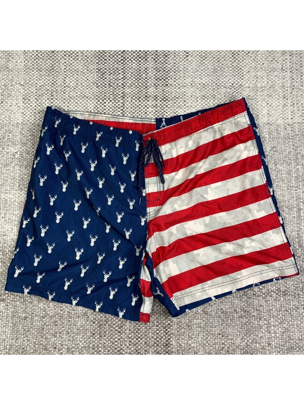 George Men's 2XL Patriotic American Flag andβ Deer Print Swim Trunks
